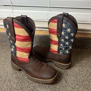 Durango Rebel Boots Mens Sz 7.5 EE Brown American Flag Cowboy Square Toe Mid 12"